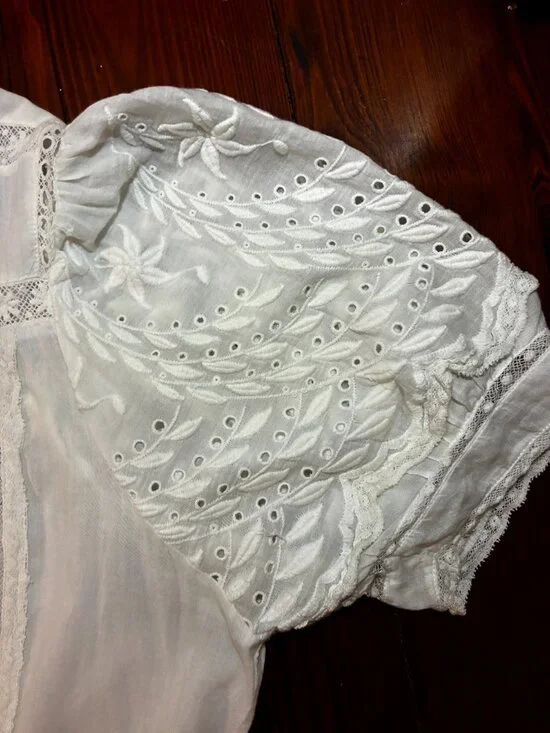 LoveShackFancy White Cotton Eyelet Embroidered Tiered Mini Dress – Lace Inset, - Picture 7 of 10